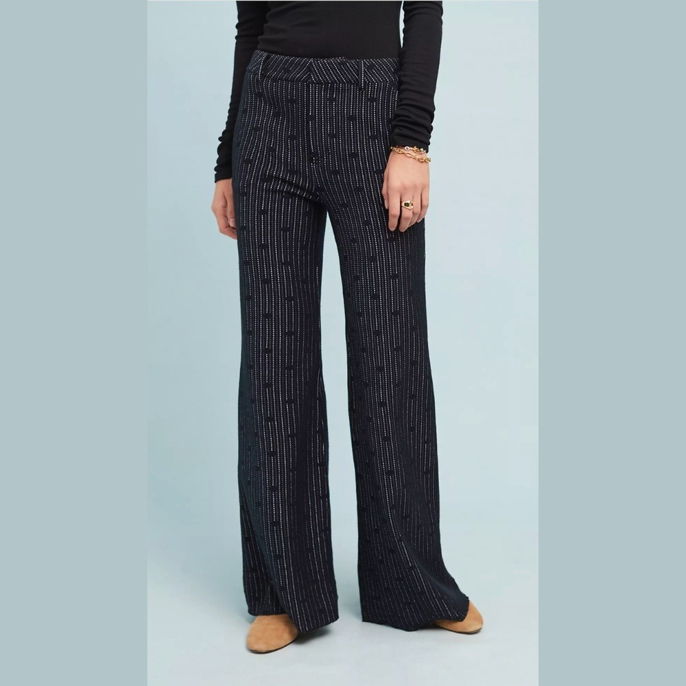 Anthropologie Cartonnier Jacquard Dot Size‎ 28 Wide Leg Pants Flare Trousers